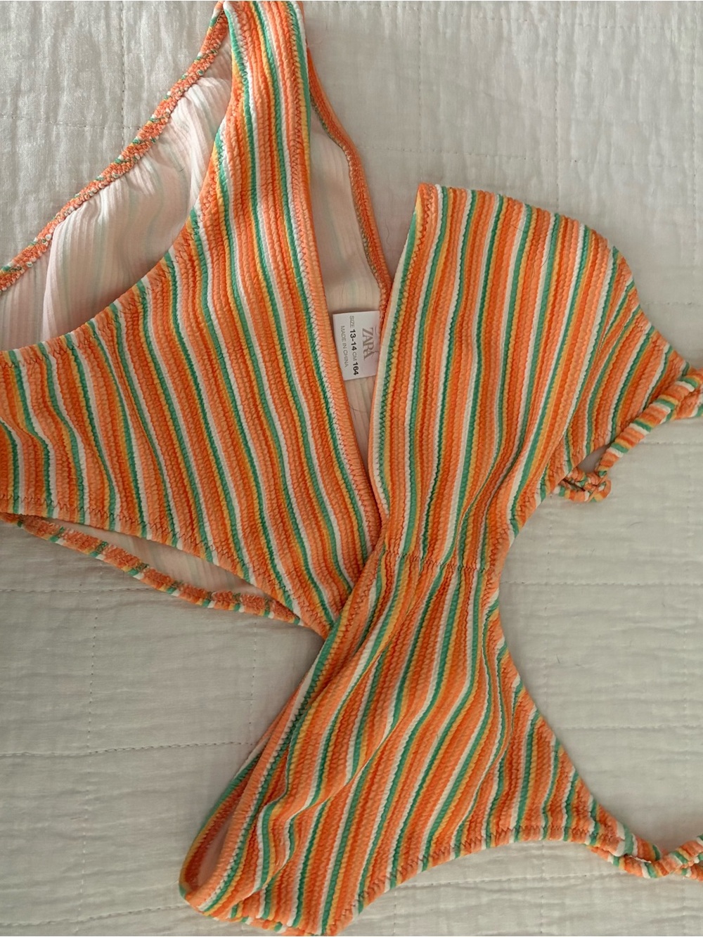 Zara Orange, Cream & Green Striped Kids bikini set